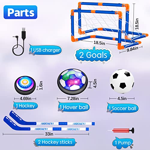 AoHu 3-in-1 Hover Hockey Soccer Ball Set for Kids, Rechargeable Led Lights Floating Air Football for Indoor Outdoor Sports Toys Gifts for Boys Girls Ages 3 4 5 6 7 8-12 Years Old by AoHu