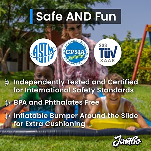JAMBO 20' Extra Long Double Slip Splash and Slide with 2 Body Boards | XL Water Slide , Slip Slide with Sprinklers, Backyard Water Toys for Outdoor Play by Jambo