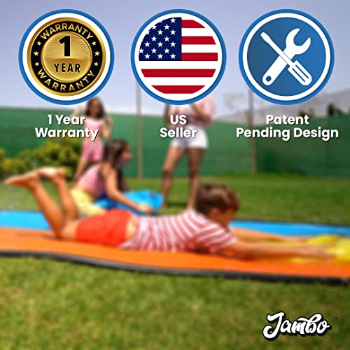 JAMBO 20' Extra Long Double Slip Splash and Slide with 2 Body Boards | XL Water Slide , Slip Slide with Sprinklers, Backyard Water Toys for Outdoor Play by Jambo