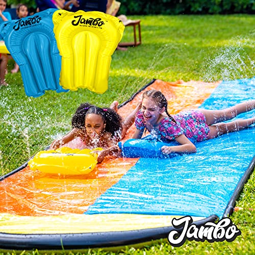 JAMBO 20' Extra Long Double Slip Splash and Slide with 2 Body Boards | XL Water Slide , Slip Slide with Sprinklers, Backyard Water Toys for Outdoor Play by Jambo