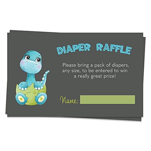 The Invite Lady Dinosaur Baby Shower Diaper Raffle Ticket Diaper Wipes Raffle Ticket Insert Request Prize Dino Egg Baby Dinosaurs Boy Blue Green Printed Cards (50 Count) from The Invite Lady