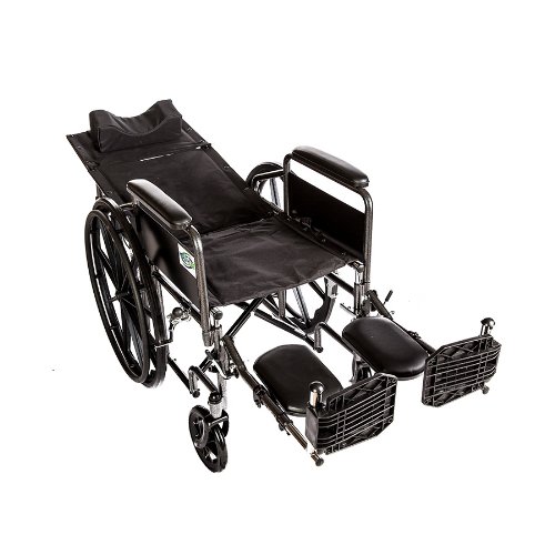 Healthline Recliner Folding Wheelchair Lightweight Full Arm Detachable Padded Flip Back with Swing Away Elevating Legrests Lightweight Carbon Steel Folding Wheelchair, 18 Inch Seat from Healthline Trading
