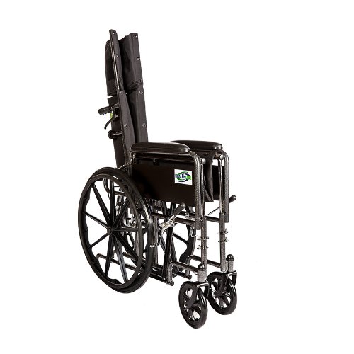 Healthline Recliner Folding Wheelchair Lightweight Full Arm Detachable Padded Flip Back with Swing Away Elevating Legrests Lightweight Carbon Steel Folding Wheelchair, 18 Inch Seat from Healthline Trading