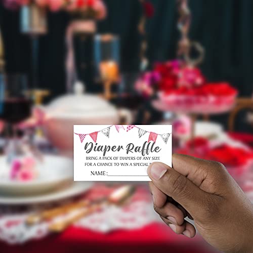Diaper Raffle Sign,Diaper Raffle Baby Shower Game Kit (1 Standing Sign + 50 Guessing Cards),Pink Elephant Bunting Raffle Insert Ticket,Baby Showers Decorations,Card for Baby Shower Game to Bring a Pack of Diapers-N10 by 