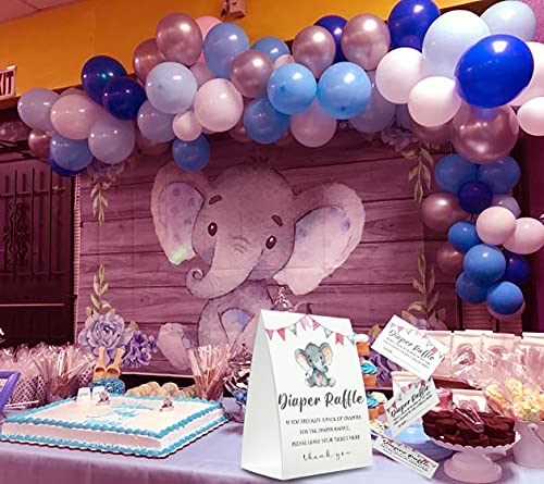 Diaper Raffle Sign,Diaper Raffle Baby Shower Game Kit (1 Standing Sign + 50 Guessing Cards),Pink Elephant Bunting Raffle Insert Ticket,Baby Showers Decorations,Card for Baby Shower Game to Bring a Pack of Diapers-N10 by 