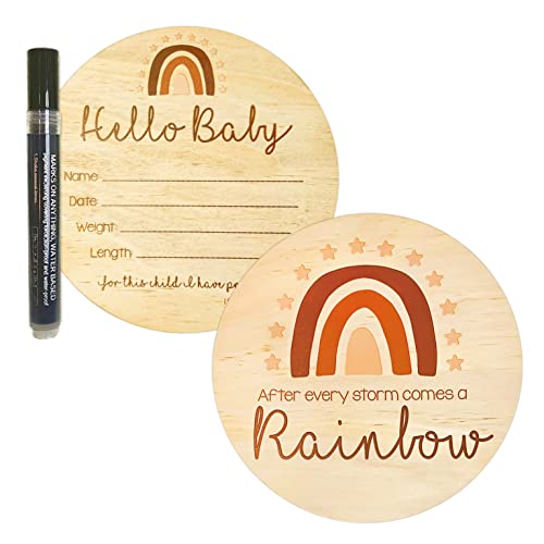 Nana's Little Angels Large Rainbow Double-Sided Baby Announcement Sign 6.5 inch âHello Babyâ Newborn Baby Name Announcement Wooden Sign with Black Paint Marker Birth Announcement Sign for Hospital from Nana's Little Angels