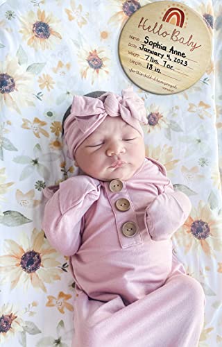 Nana's Little Angels Large Rainbow Double-Sided Baby Announcement Sign 6.5 inch âHello Babyâ Newborn Baby Name Announcement Wooden Sign with Black Paint Marker Birth Announcement Sign for Hospital from Nana's Little Angels