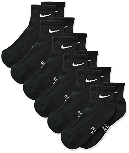 NIKE Kids' Unisex Everyday Cushioned Ankle Socks (6 Pairs), Black/White, Small from Nike Equipment (Sporting Goods)