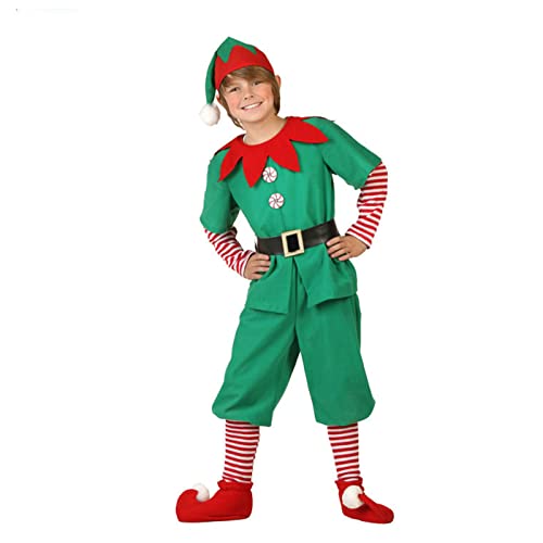 Aunaeyw 2022 Christmas Elf Costume Clothes Set for Parents and Child Santa's Helper Cosplay Sets Men Women Christmas Elf Outfit for Holiday Party (Boy, 3-4 Years) by Aunaeyw