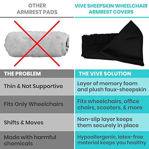 Vive Wheelchair Armrest Cover (Pair) - Memory Foam Sheepskin Pad for Office & Transport Chair - Soft Support Cushion Accessories for Padded Arm Rest, Kids, Adults - Comfort Padding Pressure Relief from Vive Health