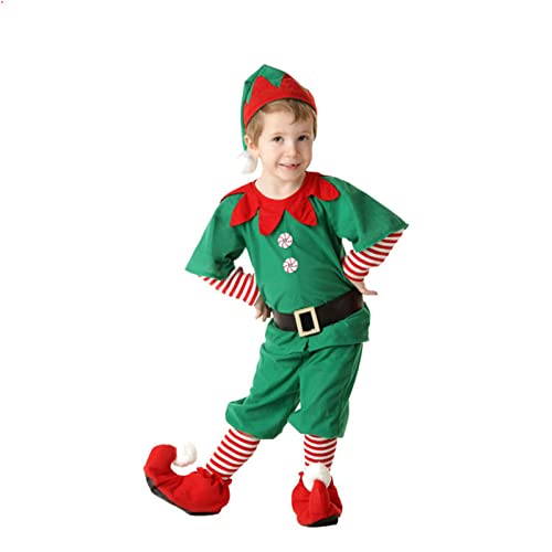 Aunaeyw 2022 Christmas Elf Costume Clothes Set for Parents and Child Santa's Helper Cosplay Sets Men Women Christmas Elf Outfit for Holiday Party (Boy, 3-4 Years) by Aunaeyw
