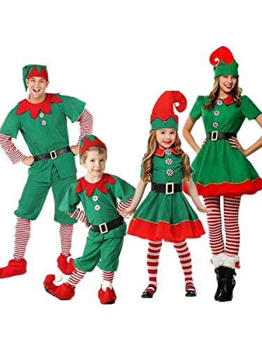Aunaeyw 2022 Christmas Elf Costume Clothes Set for Parents and Child Santa's Helper Cosplay Sets Men Women Christmas Elf Outfit for Holiday Party (Boy, 3-4 Years) by Aunaeyw