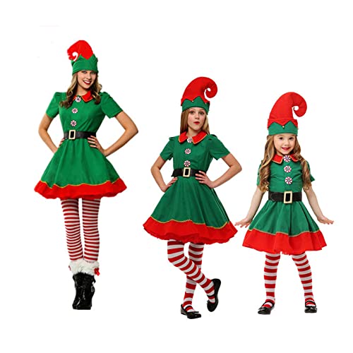 Aunaeyw 2022 Christmas Elf Costume Clothes Set for Parents and Child Santa's Helper Cosplay Sets Men Women Christmas Elf Outfit for Holiday Party (Boy, 3-4 Years) by Aunaeyw