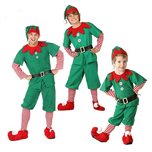 Aunaeyw 2022 Christmas Elf Costume Clothes Set for Parents and Child Santa's Helper Cosplay Sets Men Women Christmas Elf Outfit for Holiday Party (Boy, 3-4 Years) by Aunaeyw