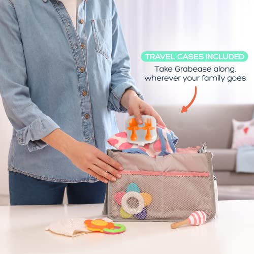 Grabease Baby and Toddler Self-Feeding Utensils, 4-Piece Set: Mint & Orange Baby Spoon & Baby Fork Sets for Baby-Led Weaning, Non-Toxic Plastic, Features Protective Barriers to Prevent Choking from Elli&Nooli