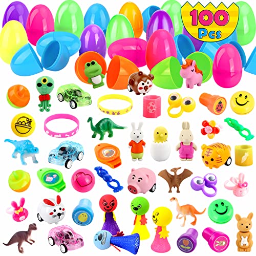 100 Pcs Prefilled Easter Eggs with Novelty Toys Premium for Easter Theme Party Favor, Easter Eggs Hunt, Easter Basket Stuffers/Fillers, Classroom Prize Supplies by YiZhongGou E-commerce Ltd