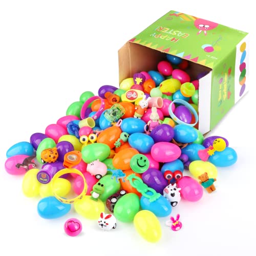 100 Pcs Prefilled Easter Eggs with Novelty Toys Premium for Easter Theme Party Favor, Easter Eggs Hunt, Easter Basket Stuffers/Fillers, Classroom Prize Supplies by YiZhongGou E-commerce Ltd