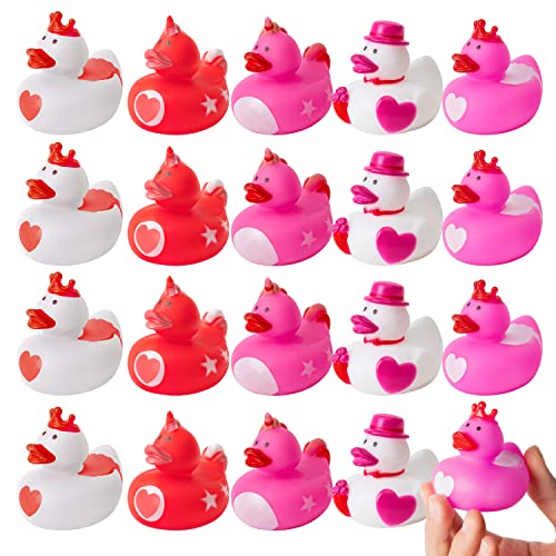Haooryx 20Pcs Valentineâs Day Rubber Duckies Toys, Novelty Pink Unicorn Ducks Valentines Wedding Anniversary Party Favors Bathtub Decoration Baby Shower Decor Ducky Classroom Exchange Gift for Kids by Haooryx
