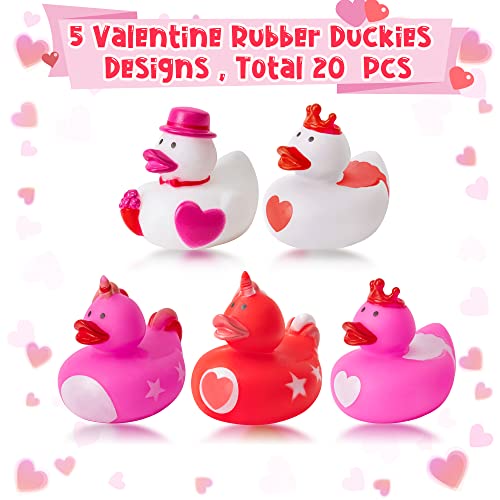 Haooryx 20Pcs Valentineâs Day Rubber Duckies Toys, Novelty Pink Unicorn Ducks Valentines Wedding Anniversary Party Favors Bathtub Decoration Baby Shower Decor Ducky Classroom Exchange Gift for Kids by Haooryx