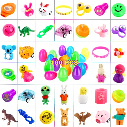 100 Pcs Prefilled Easter Eggs with Novelty Toys Premium for Easter Theme Party Favor, Easter Eggs Hunt, Easter Basket Stuffers/Fillers, Classroom Prize Supplies by YiZhongGou E-commerce Ltd
