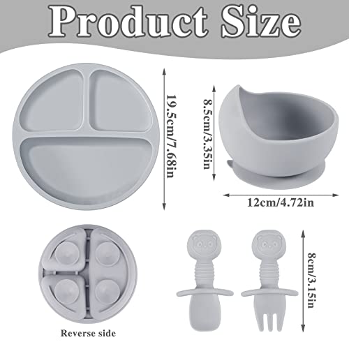 8 Pack Silicone Baby Feeding Set, 2 Pack Divided Suction Plate 2 Pack Suction Bowl with 2 Forks 2 Spoons, Baby Led Weaning Supplies Baby Dishes Set Infant Self Feeding Eating Utensils by Pimoys