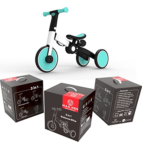 3 in 1 Toddler Bike Kids Tricycle Children Balance Bike Push Bicycle Pedal Trike Bike Removable Pedals Lightweight Portable Foldable No Assembly 2-4 Year Old - by M.A.D. for Everything by M.A.D. for Everything