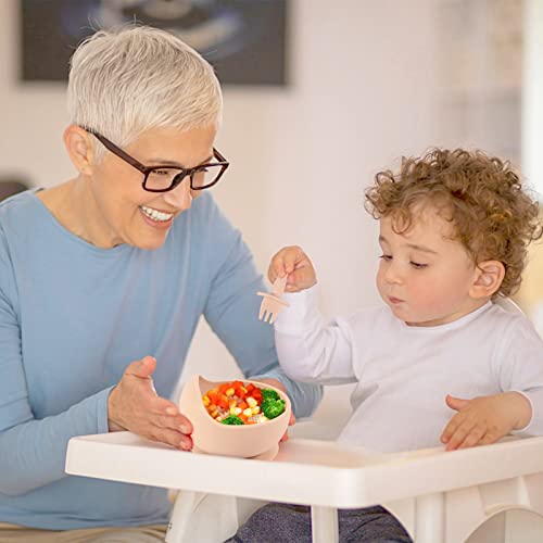 8 Pack Silicone Baby Feeding Set, 2 Pack Divided Suction Plate 2 Pack Suction Bowl with 2 Forks 2 Spoons, Baby Led Weaning Supplies Baby Dishes Set Infant Self Feeding Eating Utensils by Pimoys