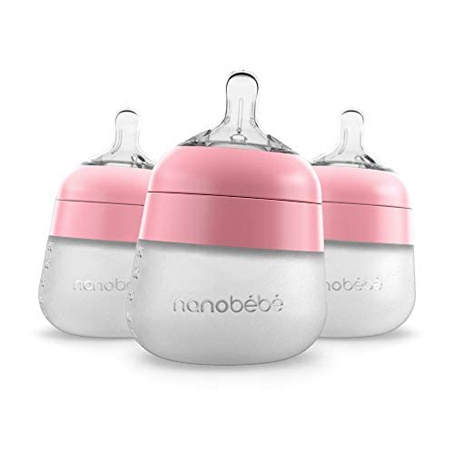 NanobÃ©bÃ© Flexy Silicone Baby Bottle, Anti-Colic, Natural Feel, Non-Collapsing Nipple, Non-Tip Stable Base, Easy to Clean 3-Pack, Pink, 5 oz from NANOBÃBÃ