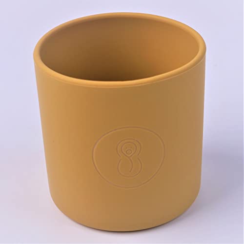 AOZ GMP Baby Feeding Set 8-Piece Led Weaning Supplies - Plate, Spoon, Fork, Bib, Bowl, Sippy Cup with Straw and Lid, and Water Cup - Set for Toddler- Food Grade BPA Free - Dishwasher Safe (Mango) from AOZ GMP