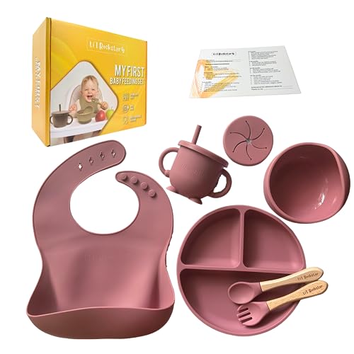 Li'l Rockstar - 100% Food Grade Silicone Baby Self Feeding Utensils - Baby Led Weaning Utensils - Toddler Dinnerware Set- Baby Feeding Supplies (Matte Pink) by LuXX Options