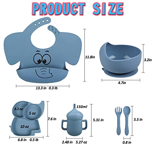 PAGETOC Baby Led Weaning Supplies-Silicone Baby Feeding Setsï¼Suction Bowl Partition Board Bib Cup Self Feeding Spoonsï¼baby Spoons First stage Baby Utensils 6-12 Months(blue) from PAGETOC