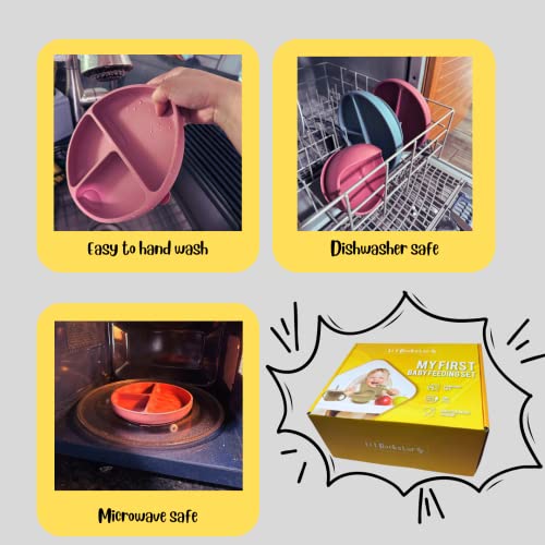 Li'l Rockstar - 100% Food Grade Silicone Baby Self Feeding Utensils - Baby Led Weaning Utensils - Toddler Dinnerware Set- Baby Feeding Supplies (Matte Pink) by LuXX Options