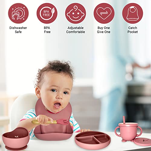 Li'l Rockstar - 100% Food Grade Silicone Baby Self Feeding Utensils - Baby Led Weaning Utensils - Toddler Dinnerware Set- Baby Feeding Supplies (Matte Pink) by LuXX Options