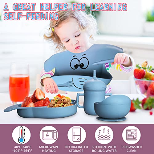 PAGETOC Baby Led Weaning Supplies-Silicone Baby Feeding Setsï¼Suction Bowl Partition Board Bib Cup Self Feeding Spoonsï¼baby Spoons First stage Baby Utensils 6-12 Months(blue) from PAGETOC