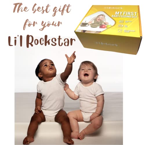 Li'l Rockstar - 100% Food Grade Silicone Baby Self Feeding Utensils - Baby Led Weaning Utensils - Toddler Dinnerware Set- Baby Feeding Supplies (Matte Pink) by LuXX Options