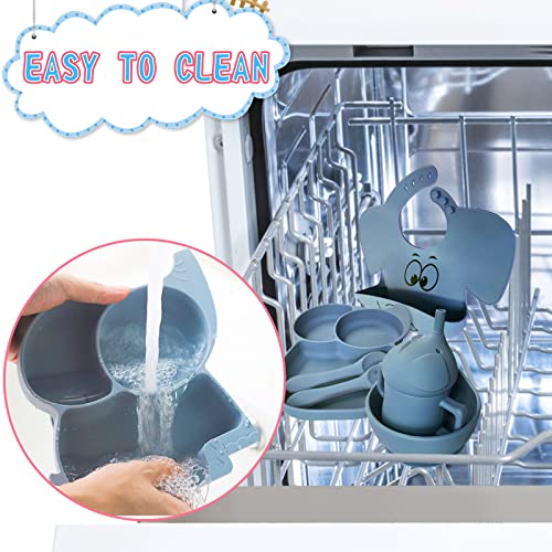 PAGETOC Baby Led Weaning Supplies-Silicone Baby Feeding Setsï¼Suction Bowl Partition Board Bib Cup Self Feeding Spoonsï¼baby Spoons First stage Baby Utensils 6-12 Months(blue) from PAGETOC