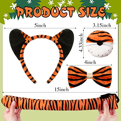 Aoriher 4 Pcs Kids Tiger Costume Kits Tiger Ear Headband Tail Nose Bow Tie Tiger Animal Fancy Costume for Mardi Gras Cosplay Party(Vivid Style) from 