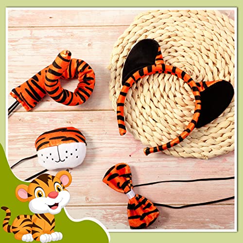 Aoriher 4 Pcs Kids Tiger Costume Kits Tiger Ear Headband Tail Nose Bow Tie Tiger Animal Fancy Costume for Mardi Gras Cosplay Party(Vivid Style) from 
