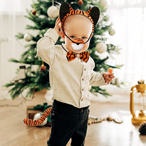 Aoriher 4 Pcs Kids Tiger Costume Kits Tiger Ear Headband Tail Nose Bow Tie Tiger Animal Fancy Costume for Mardi Gras Cosplay Party(Vivid Style) from 