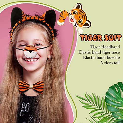 Aoriher 4 Pcs Kids Tiger Costume Kits Tiger Ear Headband Tail Nose Bow Tie Tiger Animal Fancy Costume for Mardi Gras Cosplay Party(Vivid Style) from 