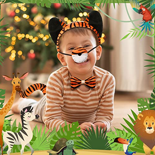 Aoriher 4 Pcs Kids Tiger Costume Kits Tiger Ear Headband Tail Nose Bow Tie Tiger Animal Fancy Costume for Mardi Gras Cosplay Party(Vivid Style) from 
