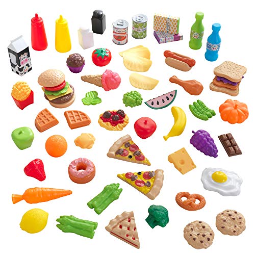 KidKraft 65-Piece Plastic Play Food Set for Play Kitchens, Fruits, Veggies, Sweets, Drinks and More, Gift for Ages 3+ from KidKraft - Domestic