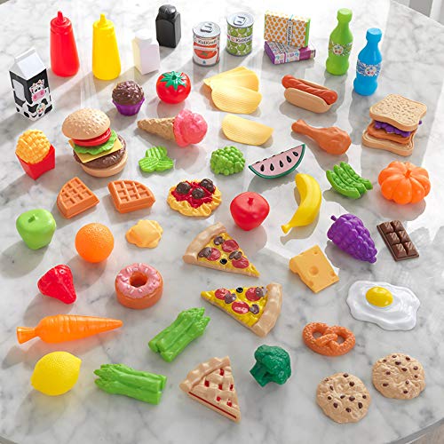 KidKraft 65-Piece Plastic Play Food Set for Play Kitchens, Fruits, Veggies, Sweets, Drinks and More, Gift for Ages 3+ from KidKraft - Domestic