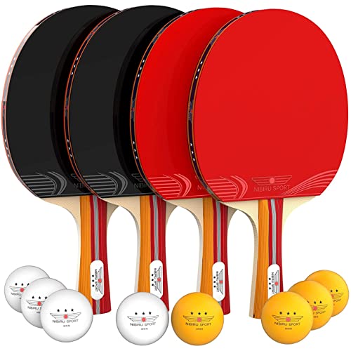 NIBIRU SPORT Ping Pong Paddles Set of 4 - Table Tennis Paddles, 8 Balls, Storage Case - Table Tennis Rackets & Game Accessories by NIBIRU4U LLC