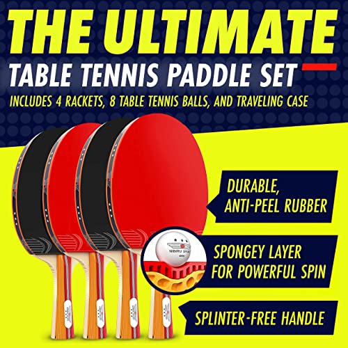 NIBIRU SPORT Ping Pong Paddles Set of 4 - Table Tennis Paddles, 8 Balls, Storage Case - Table Tennis Rackets & Game Accessories by NIBIRU4U LLC