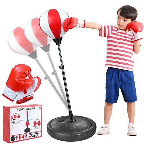 Punching Bag for Kids, Boxing Equipment Playset for Age 4,5,6,7,8,9,10, Height Adjustable Kids Punching Bag, Incl Boxing Gloves, Ideal Christmas and Birthday Gift for Boys and Girls by EPPO