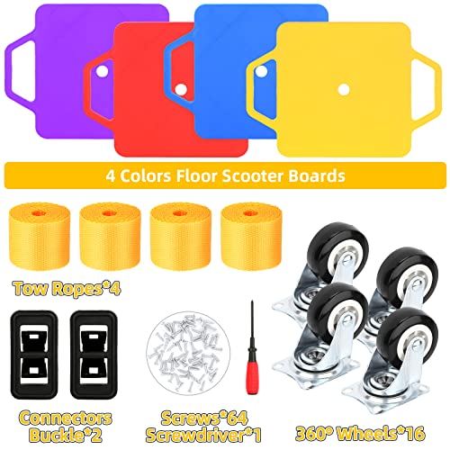 Sports Scooter Board with Handles Set of 4, Floor Scooter Board Sitting Scooter for Kids, Fun Scoot Board with Non-Marring Plastic Casters, Kids Indoor Outdoor Activities Play Equipment, 12 Inches by BOBOKA