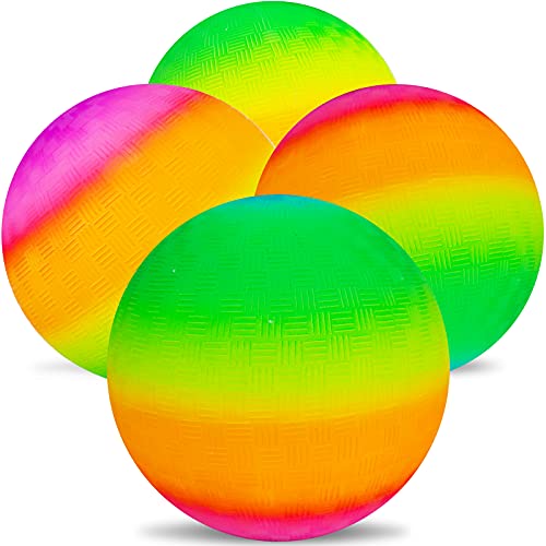Visen 4Pcs Rainbow Playground Balls for Kids&Adults with 1 Hand Pump,8.5Inch Colorful Rubber Bouncy Balls,Inflatable Multi Colors Kick Balls Handball,Durable Indoor&Outdoor Play Toys (Orange) from visen
