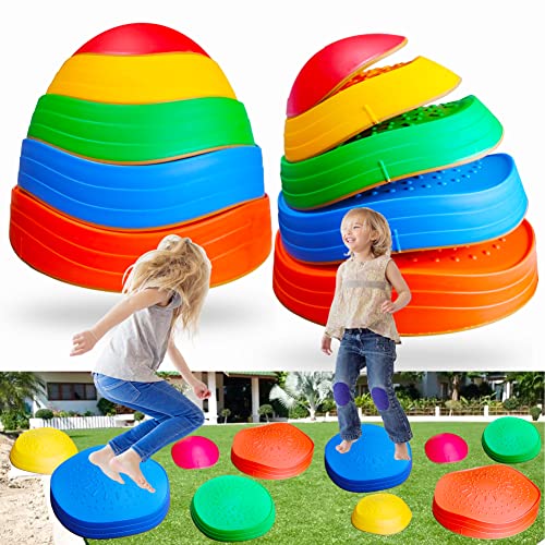 MEANHDAG 10 PCS Balance Stepping Stones for Kids, Obstacle Course Play Outdoor Backyard Activities Equipment Helps Build Children's Coordination and Confidence, Non-Slip Surface and Edging by MEANHDAG
