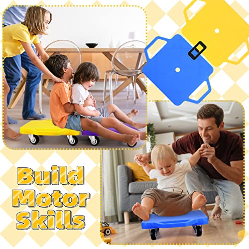 Sports Scooter Board with Handles Set of 4, Floor Scooter Board Sitting Scooter for Kids, Fun Scoot Board with Non-Marring Plastic Casters, Kids Indoor Outdoor Activities Play Equipment, 12 Inches by BOBOKA